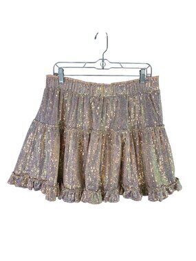 Womens Kori Sequin Tiered Mini Skirt With Ruffle Hem Elastic Waist Lined Size XL